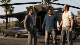 Unofficial DLSS 5 Mods Reach RTX 20/30 GPUs and PCSX2 4 Michael, Franklin, and Trevor standing beside a helicopter in Grand Theft Auto V