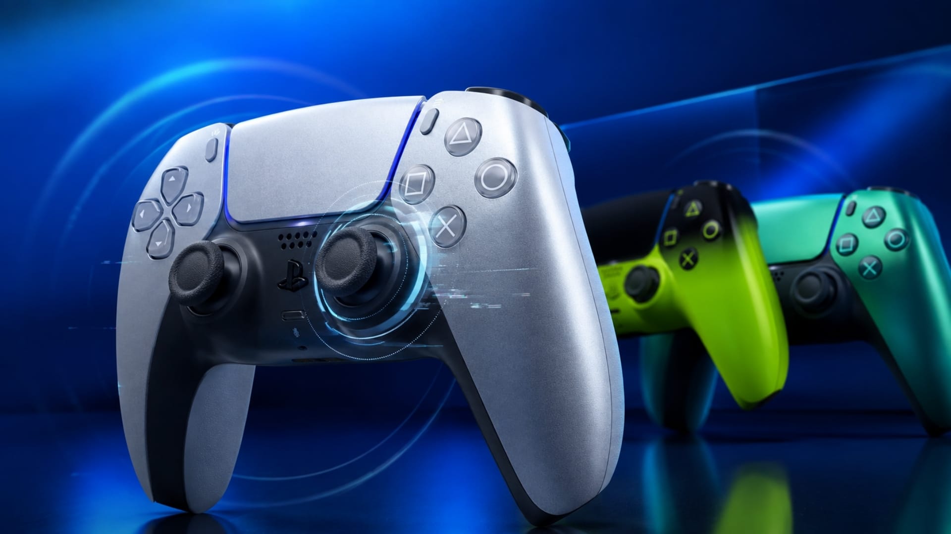 DualSense-style controllers illustrating PS5 controller stick drift troubleshooting
