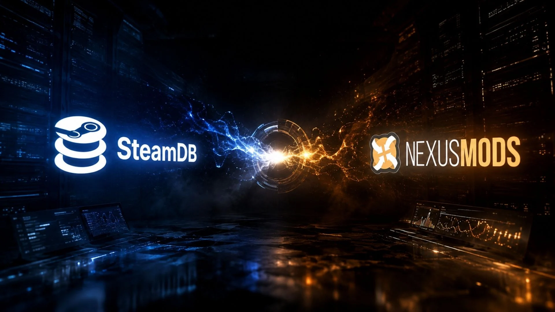 SteamDB Joins Nexus Mods, Existing Tools Will Stay Free 1 SteamDB and Nexus Mods logos facing each other against a dark blue and orange background