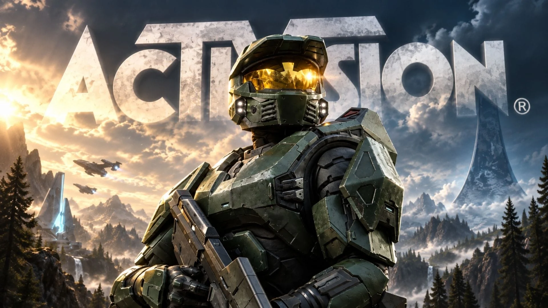 Master Chief standing in front of the Activision logo