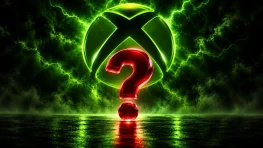 Xbox logo above a red question mark amid green lightning