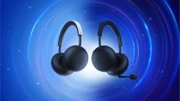 White PlayStation Pulse and Midnight Black Pulse Edge wireless headsets against a blue circular background