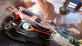Rocket Racing Leaves Fortnite as PS4 and Xbox One Warzone Support Ends This Fall 1 Red Rocket Racing car leading other vehicles through a rocky track