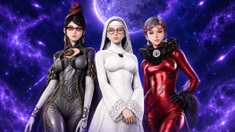 Eve models three Bayonetta-inspired outfits from the Stellar Blade collaboration.