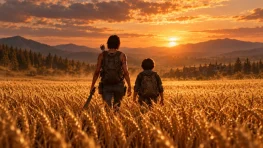 Naughty Dog Confirms Two New The Last of Us Projects 3 Two backpacked survivors walking through a golden field toward a sunset