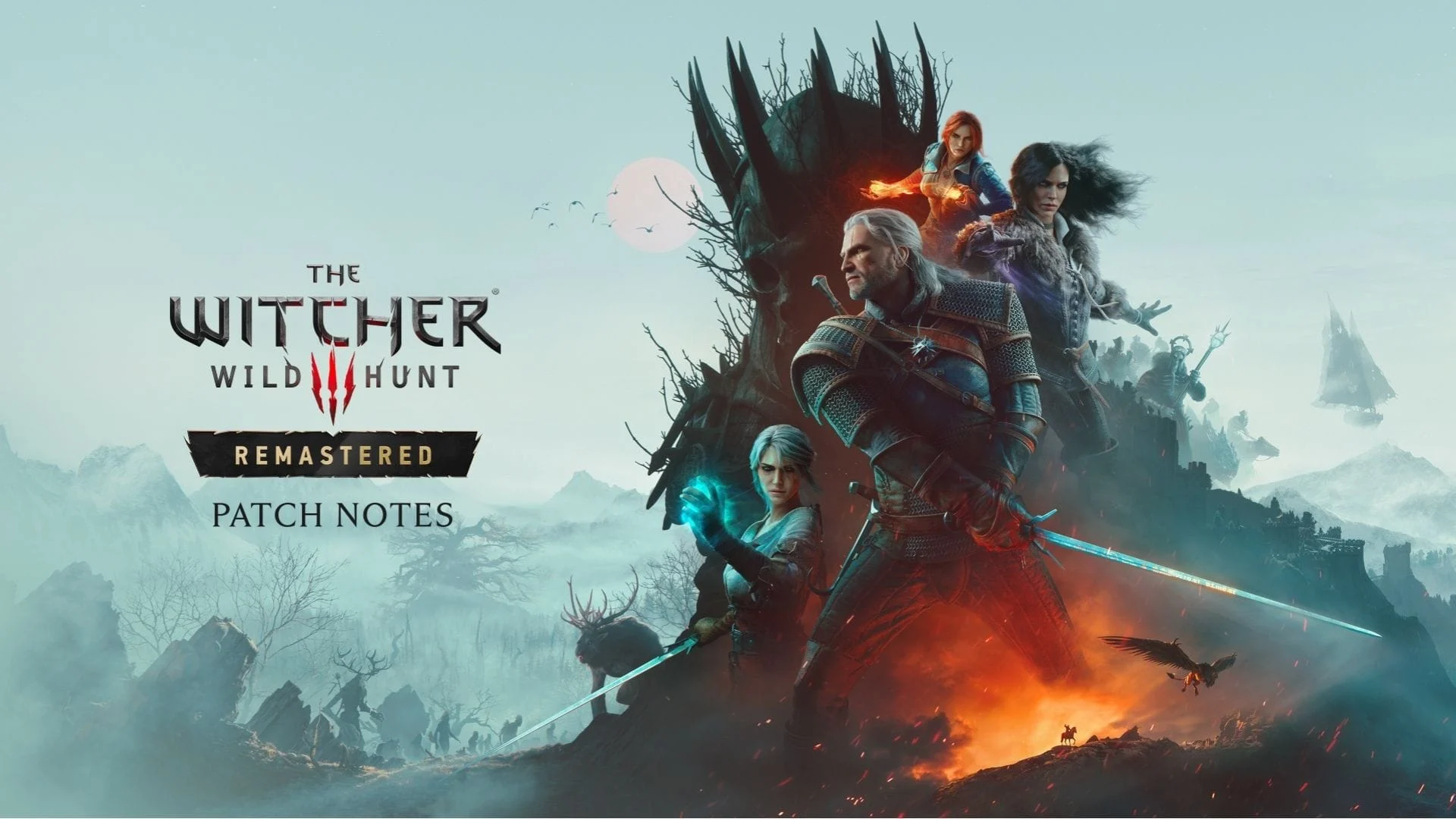 The Witcher 3: Wild Hunt Remastered key art featuring Geralt and other characters.