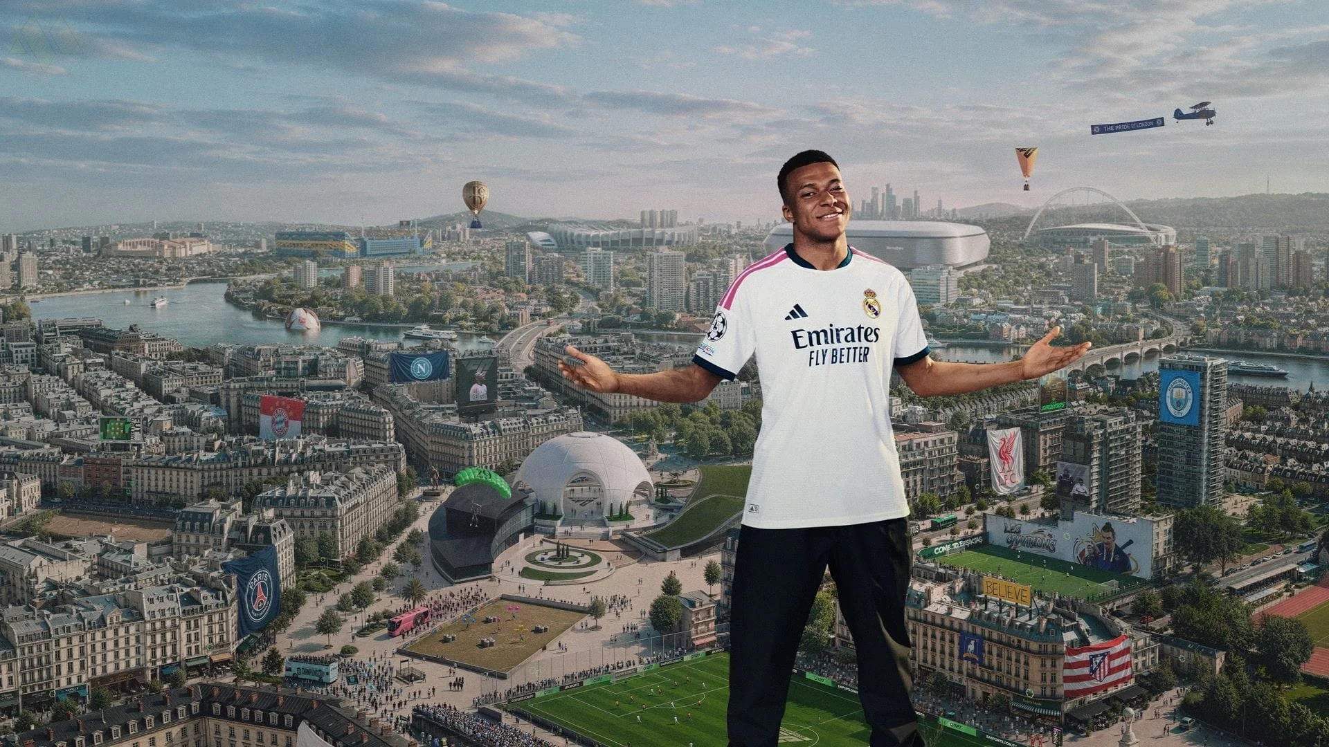 EA Sports FC 27 guide featuring a football star and Ultimate Team-inspired stadium cityscape