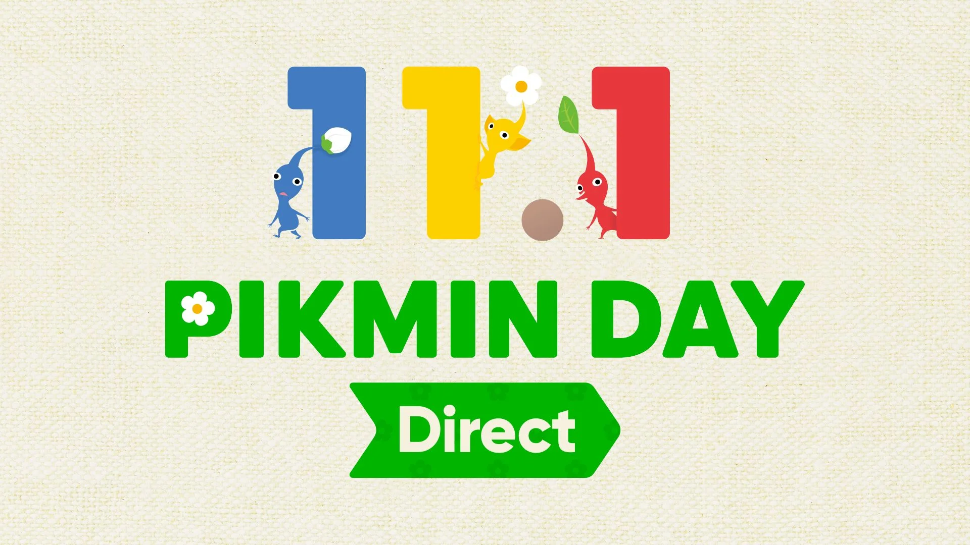 Official Pikmin Day Direct artwork featuring red, yellow and blue Pikmin with the November 1 Pikmin Day logo