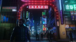 Logan stands on a neon-lit Shinjuku street in Marvel's Wolverine, one of the first PS5 games to support QSSR.