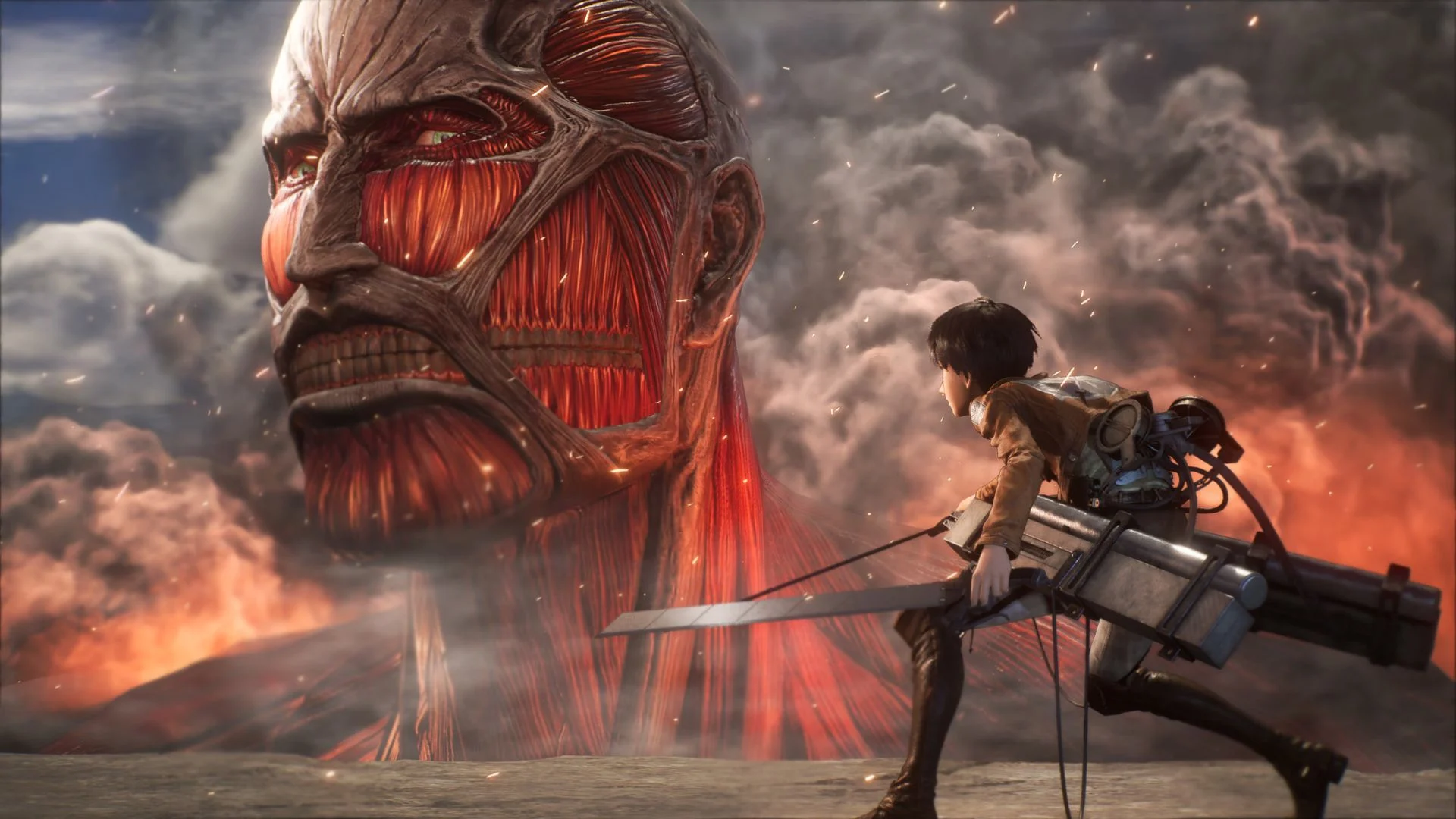 MAPPA Is Producing Attack on Titan 3’s Opening Animation 1 A Scout Regiment soldier using Omni-Directional Mobility Gear faces the Colossal Titan