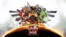Space Marines, Orks, Necrons, and Adeptus Mechanicus in Dawn of War IV key art