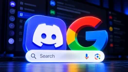 Discord and Google logos above a search bar, illustrating public Discord messages in Google Search