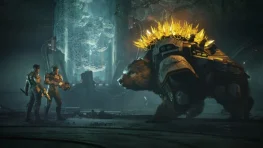 Jun Aslan and a companion facing an armored Awakened bear in EXODUS