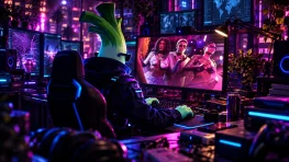 GTA 6 Leaker Claims to Have Full Playable Build, Threatens Release 7 A stylized cyberleak scene showing a hacker viewing GTA 6 characters on a monitor