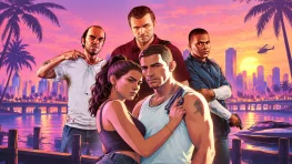 Illustrated collage of GTA protagonists with Jason and Lucia in the foreground