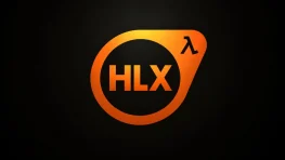 Orange HLX lettering and Half-Life lambda symbol on a black background