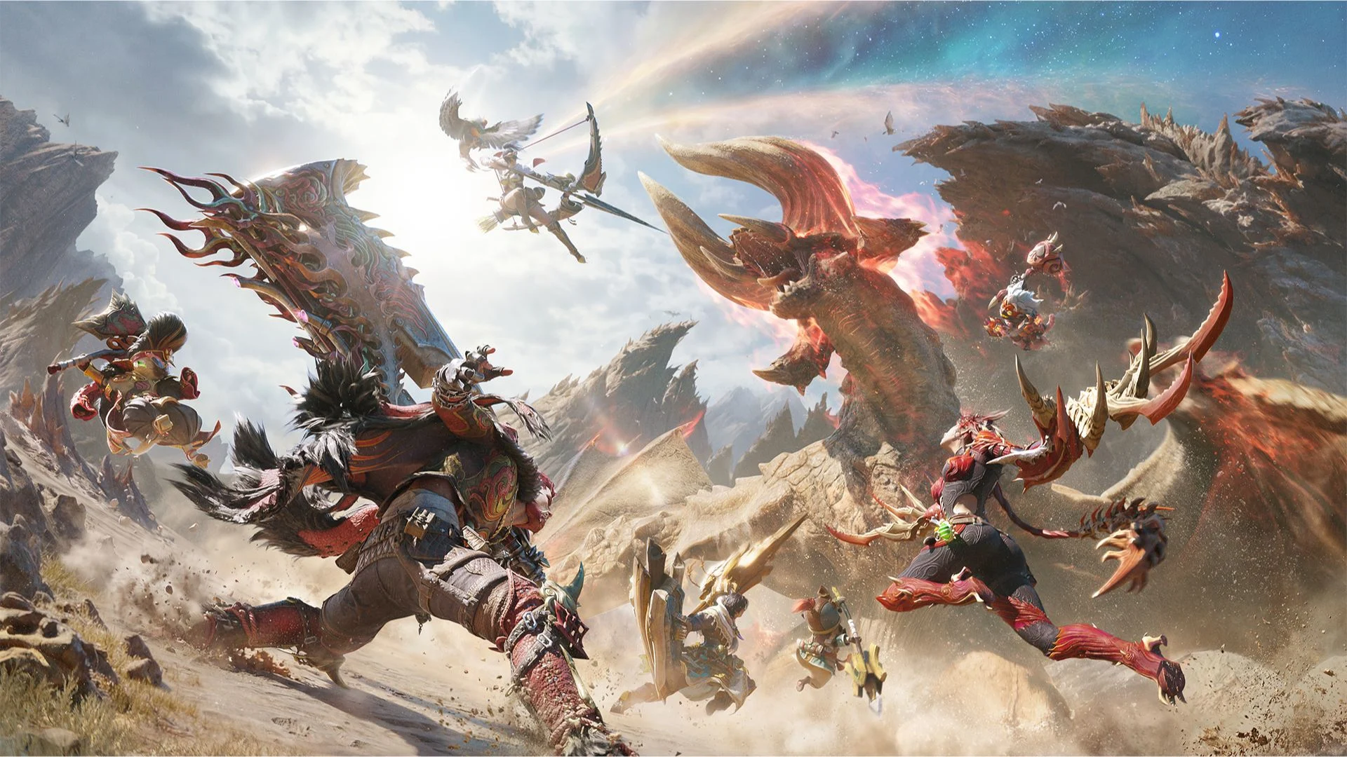 Monster Hunter Outlanders Complete FAQ: Release Date, Platforms, Co-Op & Free-to-Play Details 1 Monster Hunter Outlanders hunters battling a horned monster in a rocky landscape