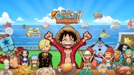 Pixel-art Straw Hat Crew gathered around food in ONE PIECE Grand Gourmet
