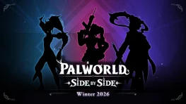 Silhouettes of three characters in Palworld: Side by Side artwork.