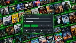Windows 11 Quick Settings panel displayed over a grid of Xbox game covers