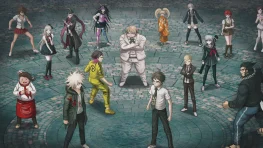 The Danganronpa 2x2 cast stands inside the Class Trial courtroom