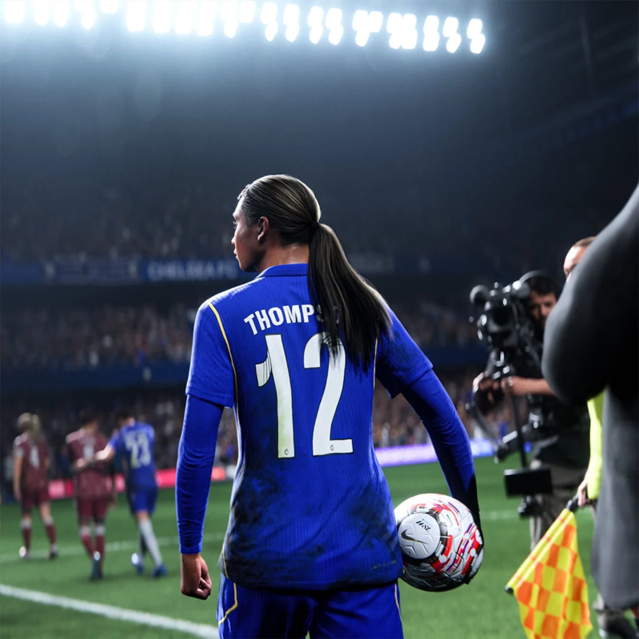 EA SPORTS FC 27 Career Mode player walking toward a floodlit stadium pitch