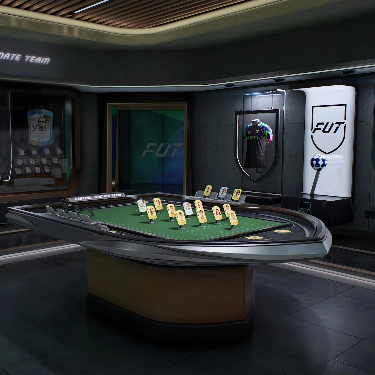 EA SPORTS FC 27 Football Ultimate Team Gallery room with player items on display