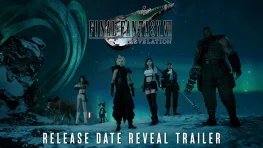 Cloud, Tifa, Barret, Cid, and other party members beneath the Final Fantasy VII Revelation logo