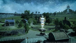 An icebound settlement beneath a frozen sky in Final Fantasy XIV: Evercold