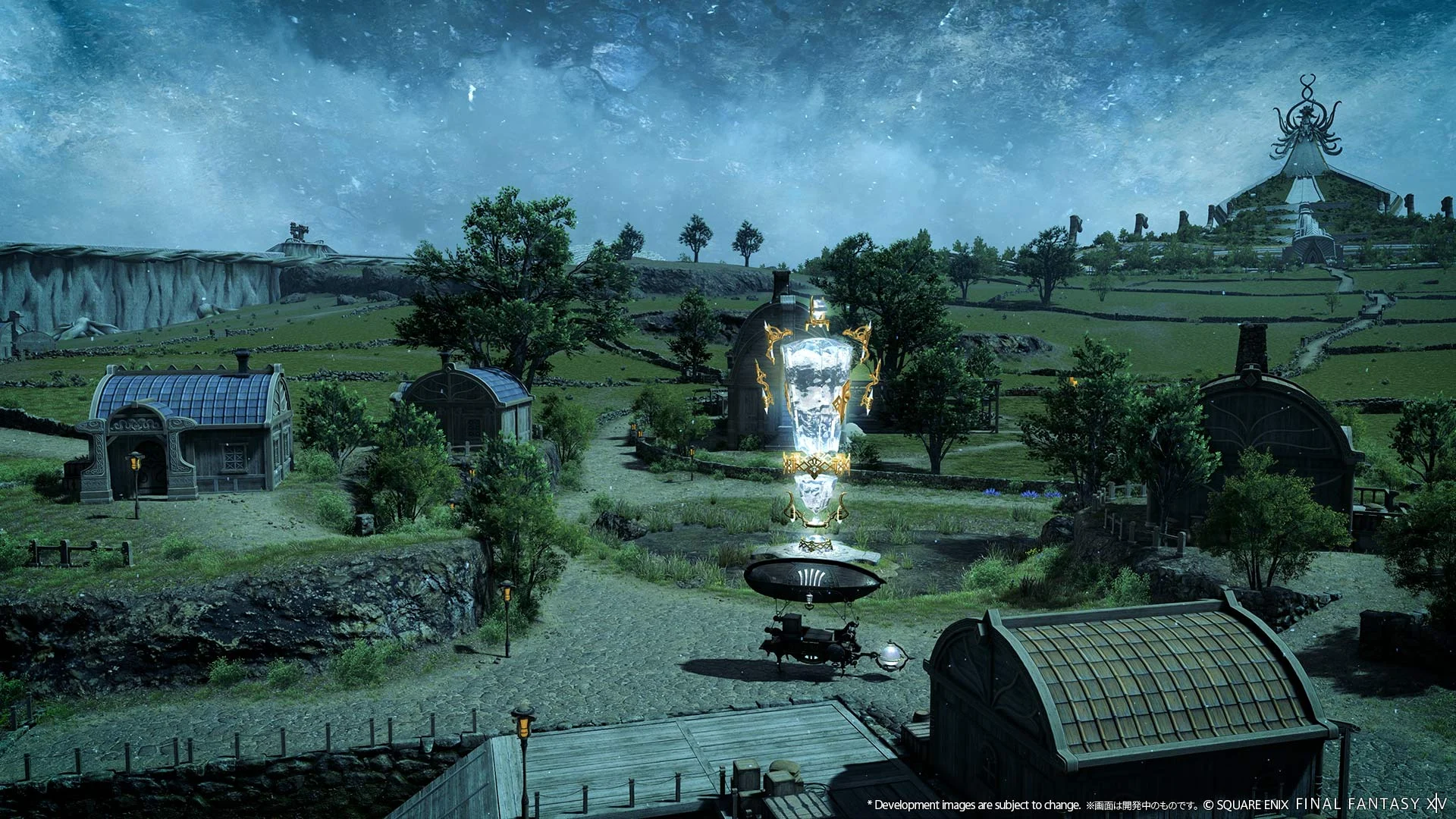 An icebound settlement beneath a frozen sky in Final Fantasy XIV: Evercold
