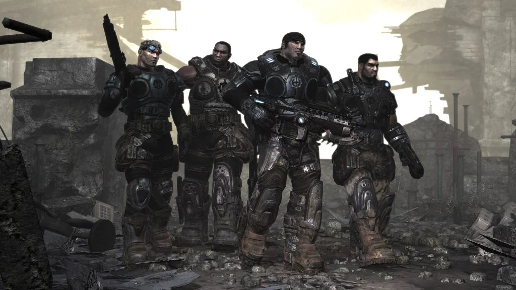 Marcus Fenix and Delta Squad advance together in the original Gears of War campaign.