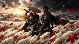 Ghost of Yōtei Nears Tsushima’s Estimated Revenue Despite Lower Sales 8 Ghost of Yotei protagonist Atsu and Ghost of Tsushima protagonist Jin Sakai standing in a field of red leaves