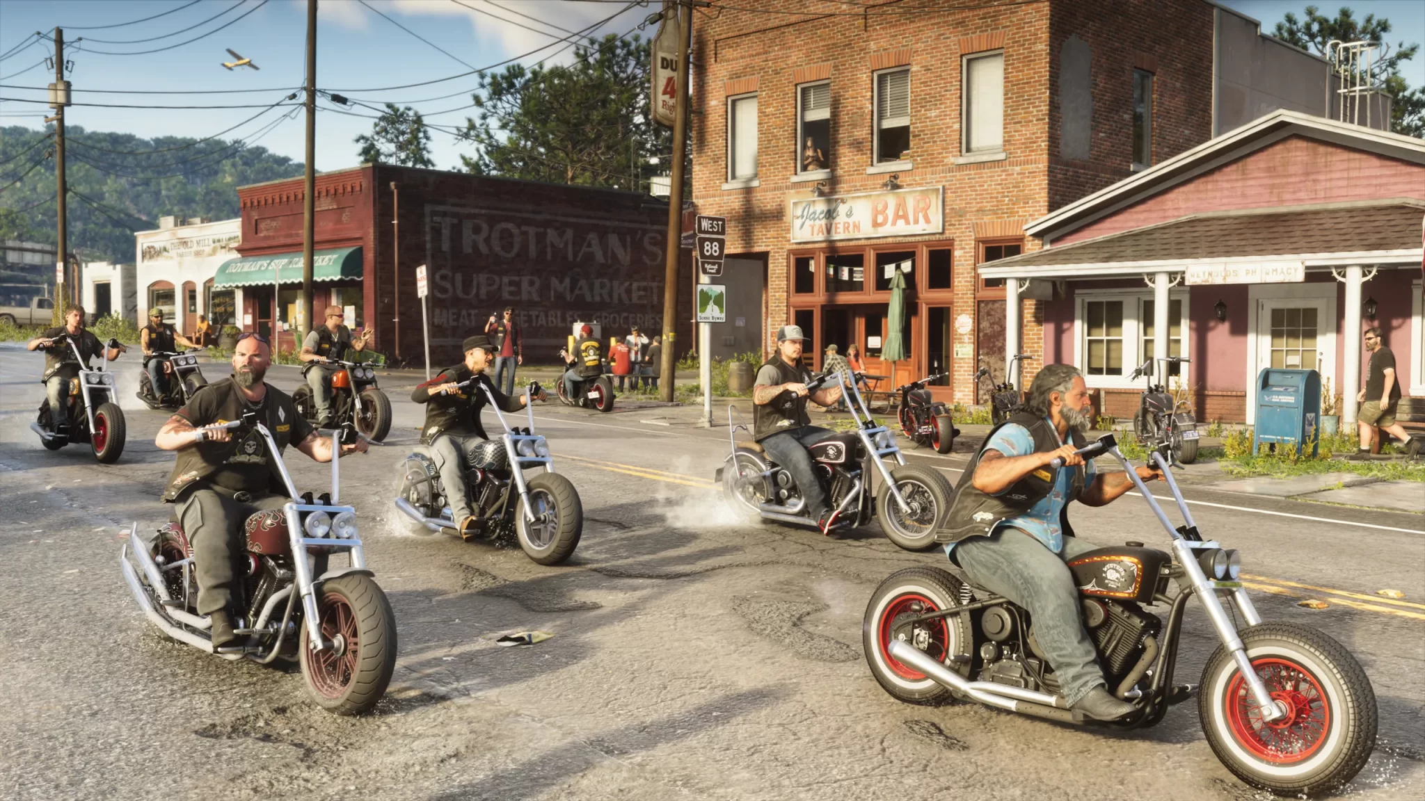 Members of a biker club gathered in a small town in Grand Theft Auto VI