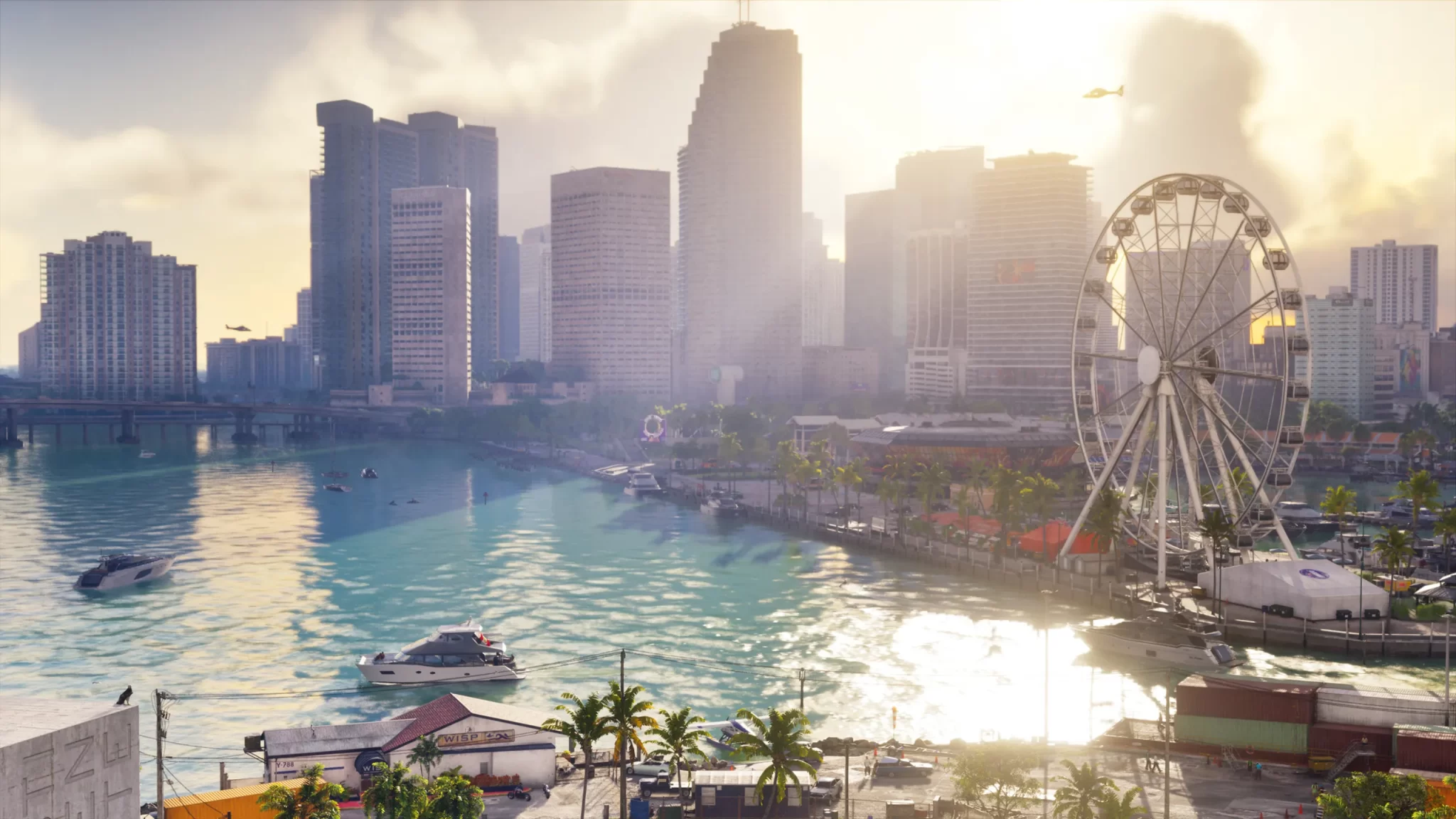 The Vice City waterfront skyline and Ferris wheel in Grand Theft Auto VI