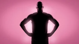 A Miami HEAT player shown in silhouette against a pink background for the Vice City uniform reveal