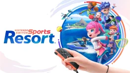 Nintendo Switch Sports Resort key art showing Sportsmates playing tennis, boxing, basketball, skateboarding, archery, Power Cruising, and Prop Plane