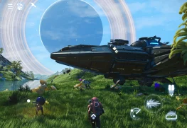 No Man’s Sky Is Coming to iPhone and iPad on October 28 3 No Man’s Sky gameplay on an iPad with touch controls visible around a landed starship