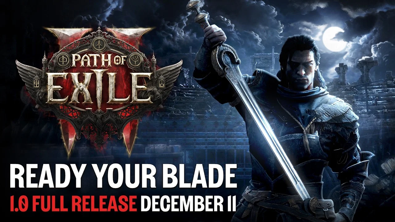 Path of Exile 2 Launch FAQ: Release Date, Free-to-Play, Crossplay, Preload, and PC Specs 1 Path of Exile 2 warrior beside the game logo and December 11 full-release message