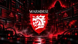 Warhorse Studios logo amid red cybersecurity warning graphics