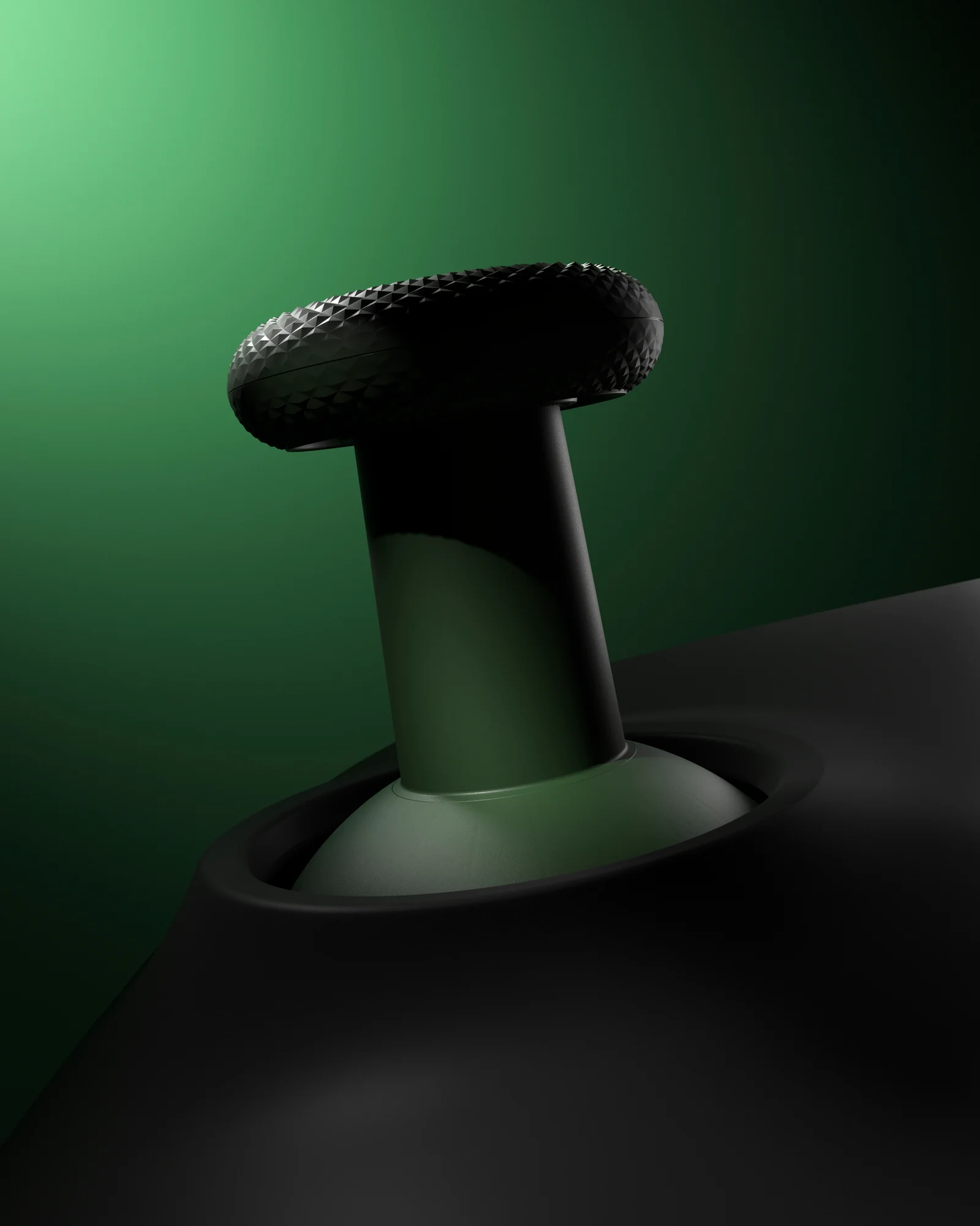 Black YXSTABY stool modeled after an Xbox controller thumbstick.